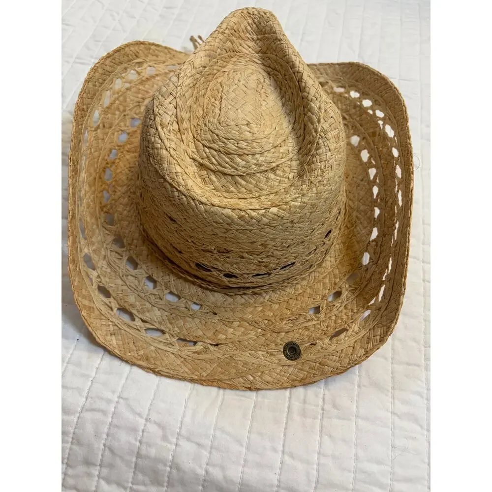 Peter Grimm Straw Western Cowboy Hat - NWOT Open Weave Floral Sun Hat O/S
